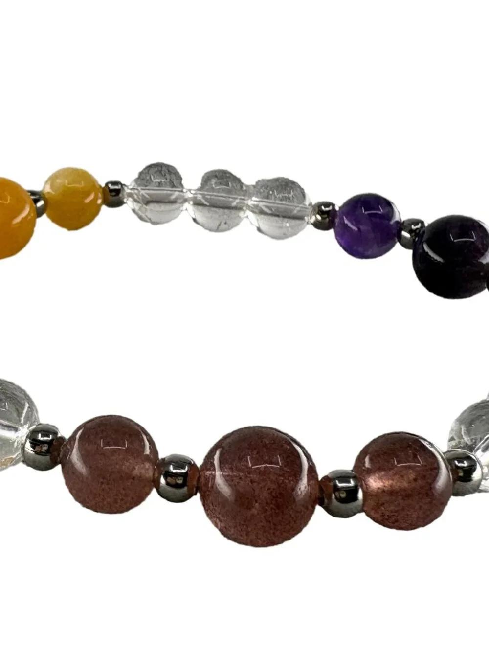 Pigeon Blood Red Quartz Purple Amethyst Yellow Jade Stretch Bracelet 6.75